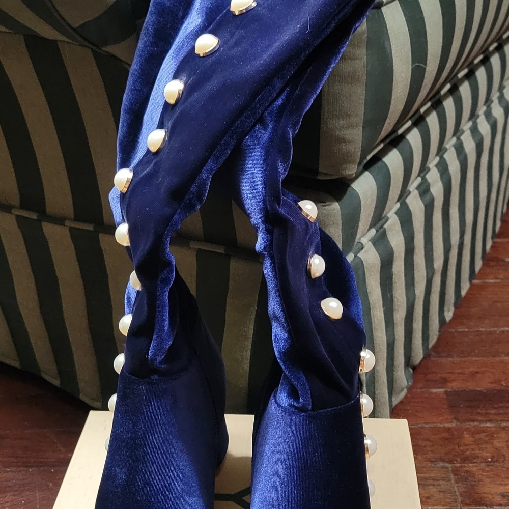 BLUE VELVET OVER KNEE BOOTS - Picture 6 of 9